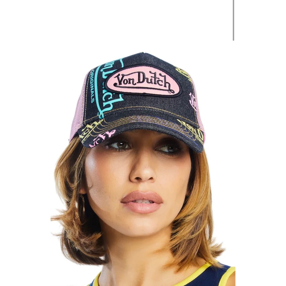 NEW Von Dutch Hat Dark Denim Pink Trucker Mesh SnapBack Cap Retro unisex Y2K - Picture 6 of 8